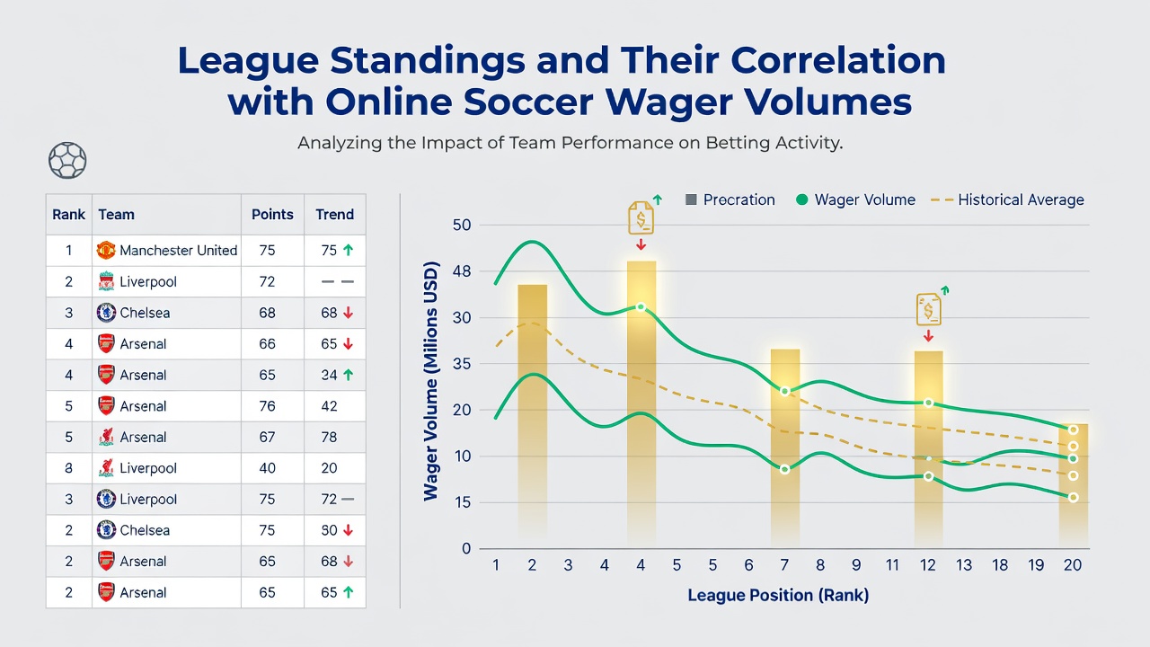 Graph showing correlation between league position changes and online soccer wager volumes over multiple match weeks
