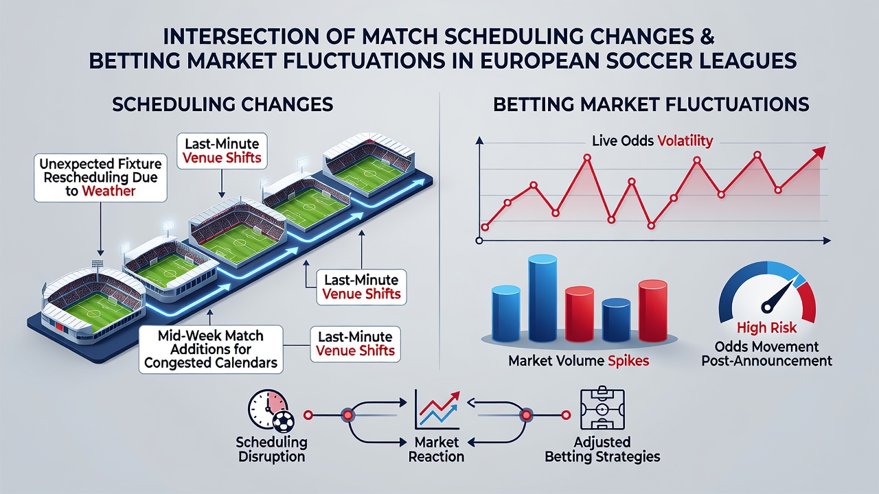 Betting market data screens showing odds fluctuations after soccer schedule changes